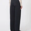 Cotton satin baggy trousers, navy