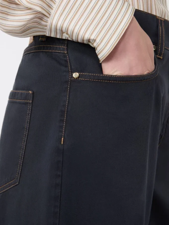 Cotton satin baggy trousers, navy