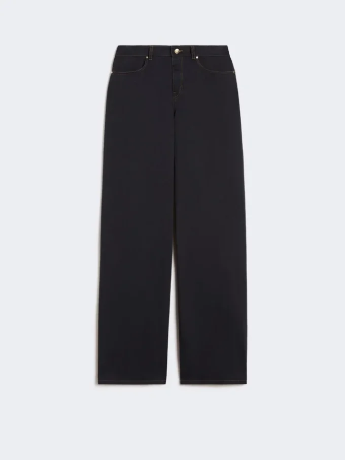 Cotton satin baggy trousers, navy