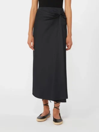 Cotton satin skirt, black