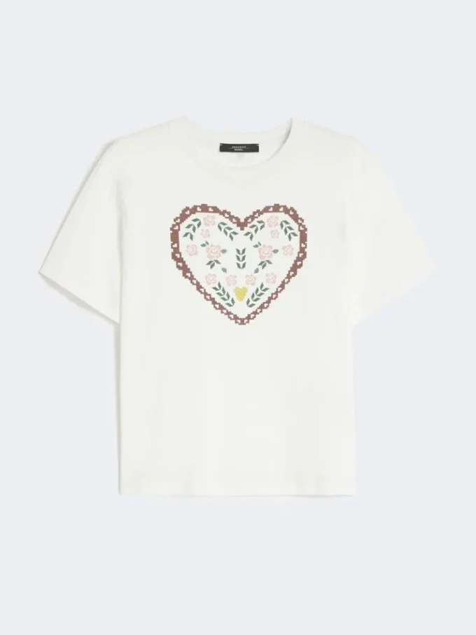 Cotton t-shirt with graphic print, white