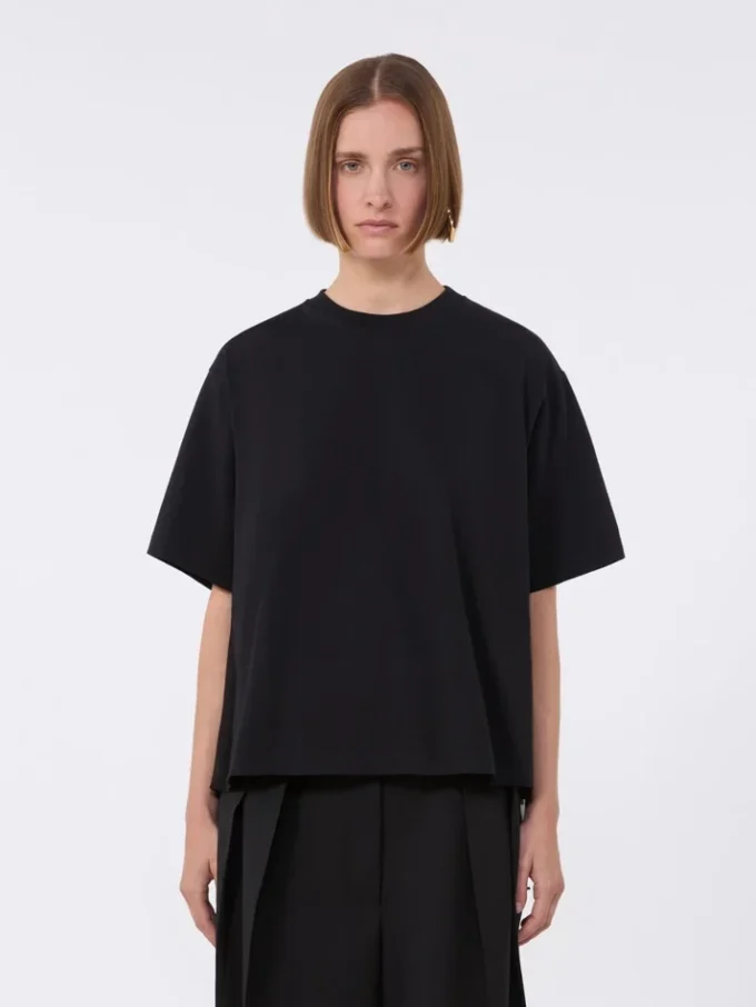 Cotton t-shirt with pleated back, black