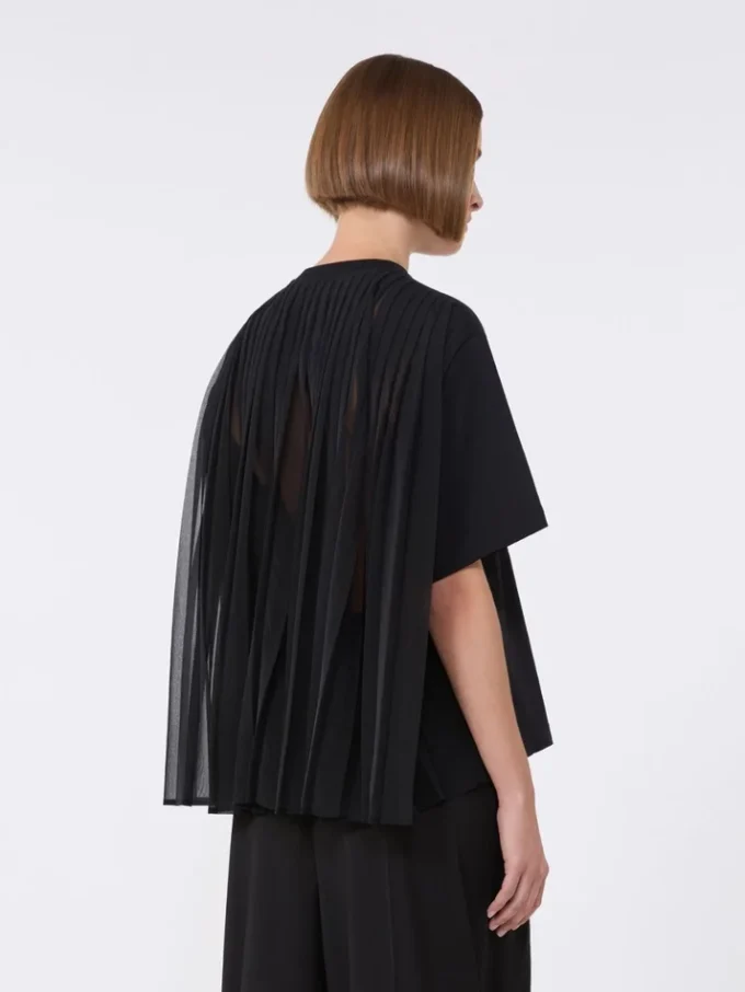 Cotton t-shirt with pleated back, black