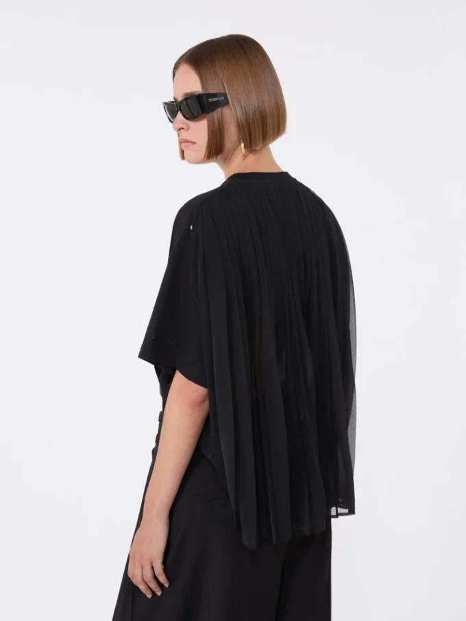 Cotton t-shirt with pleated back, black