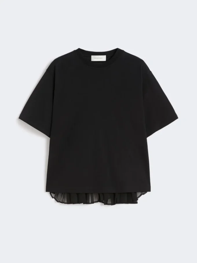 Cotton t-shirt with pleated back, black