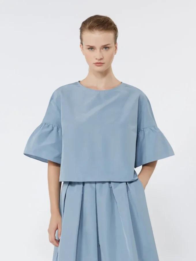 Cotton taffeta cropped blouse, light blue