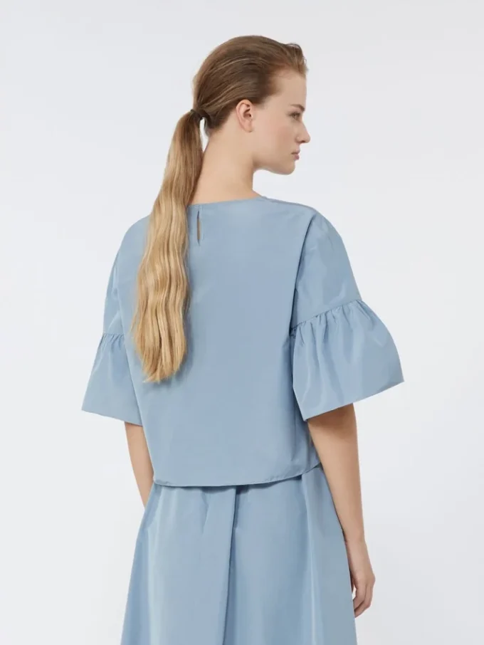 Cotton taffeta cropped blouse, light blue