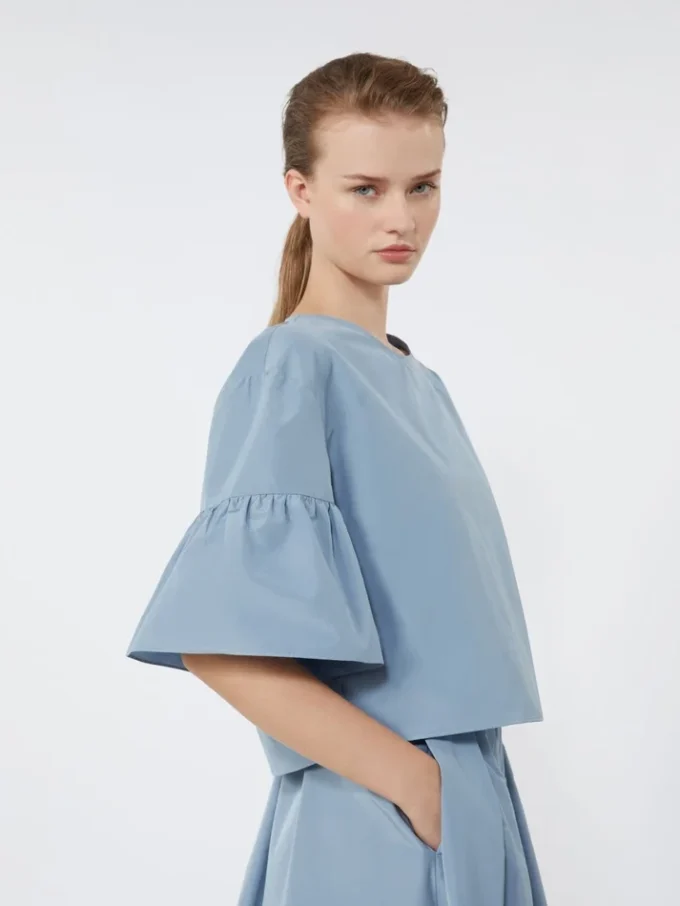 Cotton taffeta cropped blouse, light blue