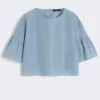 Cotton taffeta cropped blouse, light blue