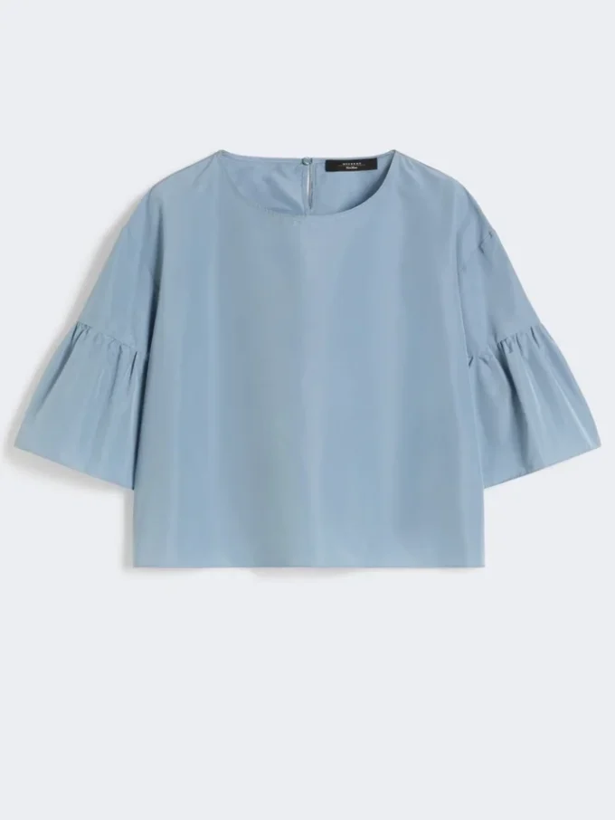 Cotton taffeta cropped blouse, light blue