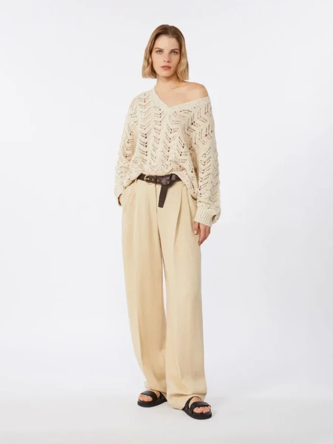 Cotton yarn and sequin sweater, beige