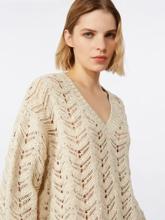 Cotton yarn and sequin sweater, beige