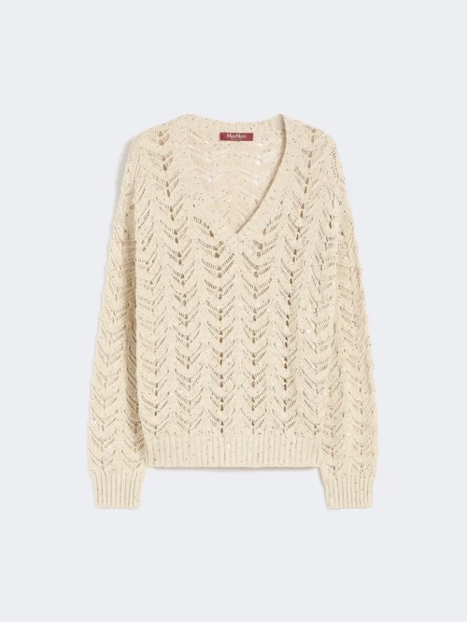 Cotton yarn and sequin sweater, beige