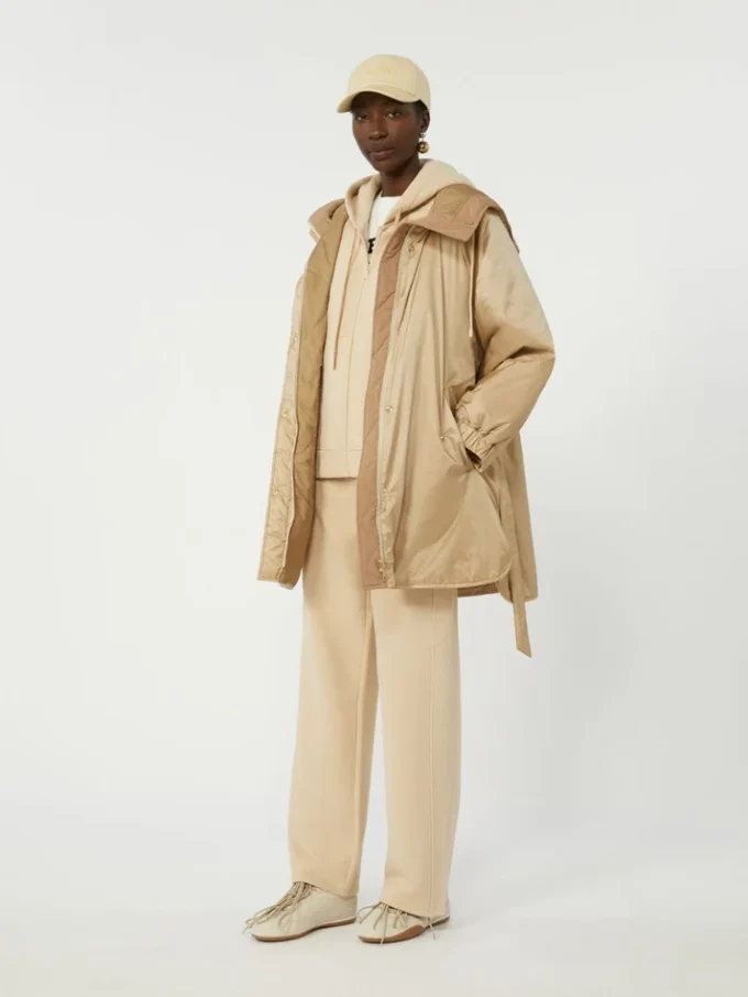 Reversible padded parka in water-repellent canvas, beige