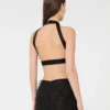 Crop top in silk fil coupa jacquard, black