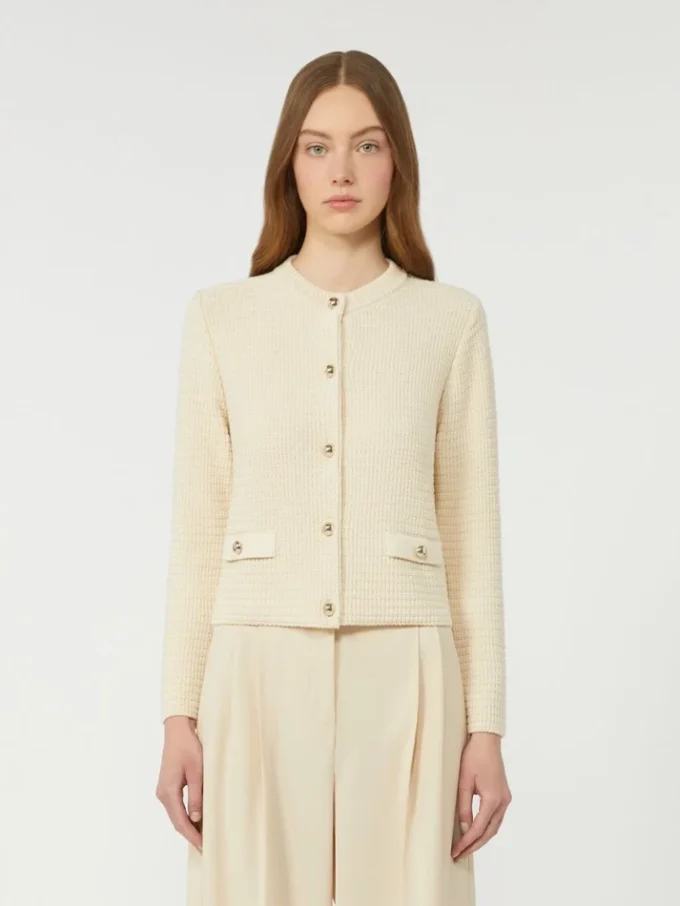 Cropped cotton cardigan, ecru