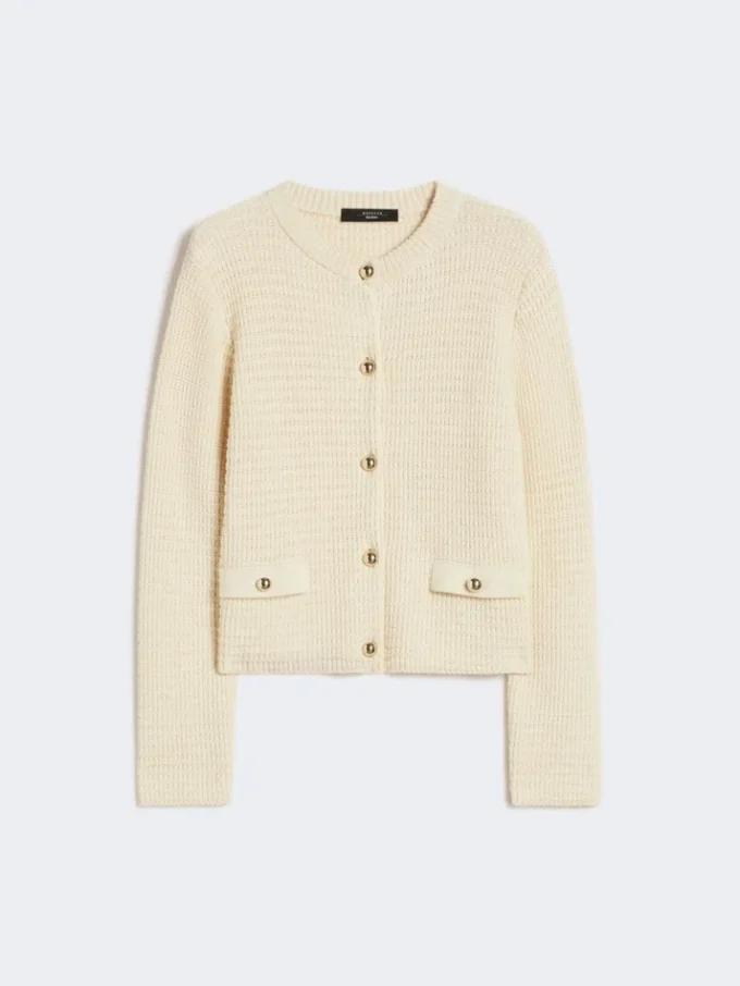 Cropped cotton cardigan, ecru