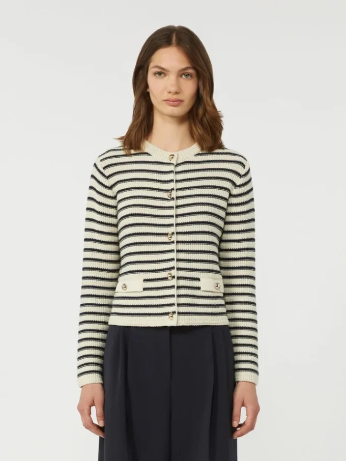 Cropped cotton cardigan, navy