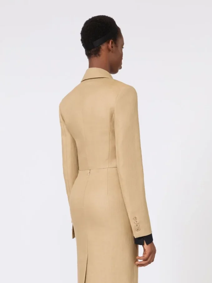 Cropped jacket in linen twill, camel