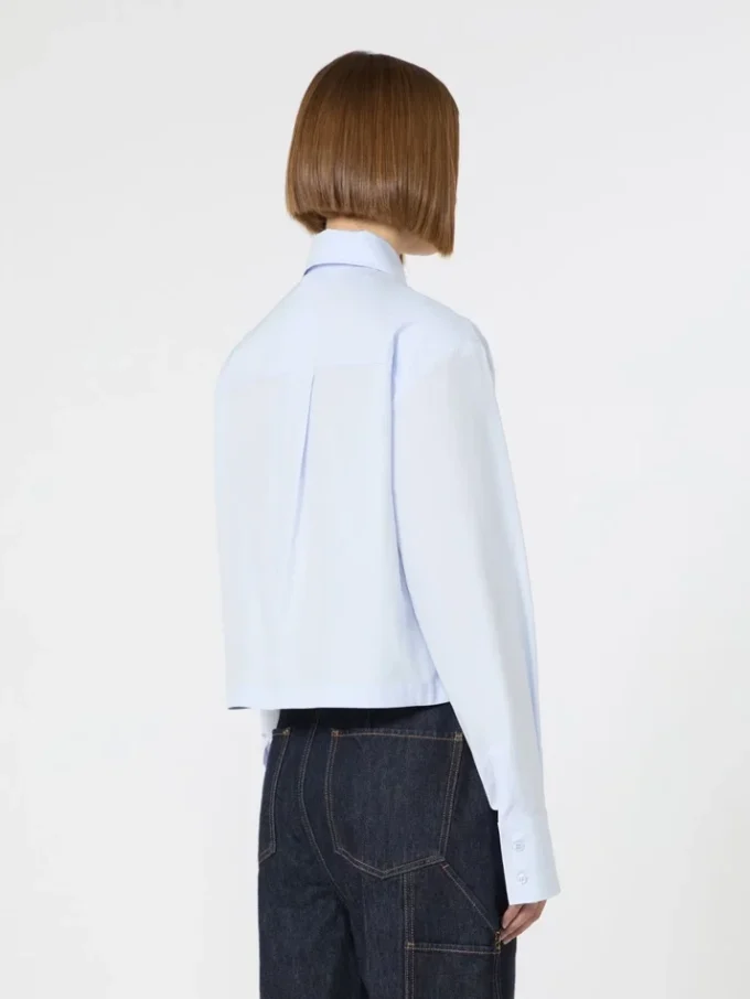 Cropped poplin shirt with asymmetrical pleats, avio