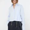 Cropped poplin shirt with asymmetrical pleats, avio