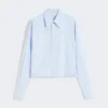 Cropped poplin shirt with asymmetrical pleats, avio