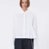 Cropped poplin shirt with asymmetrical pleats, optical white