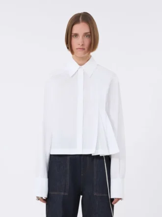 Cropped poplin shirt with asymmetrical pleats, optical white