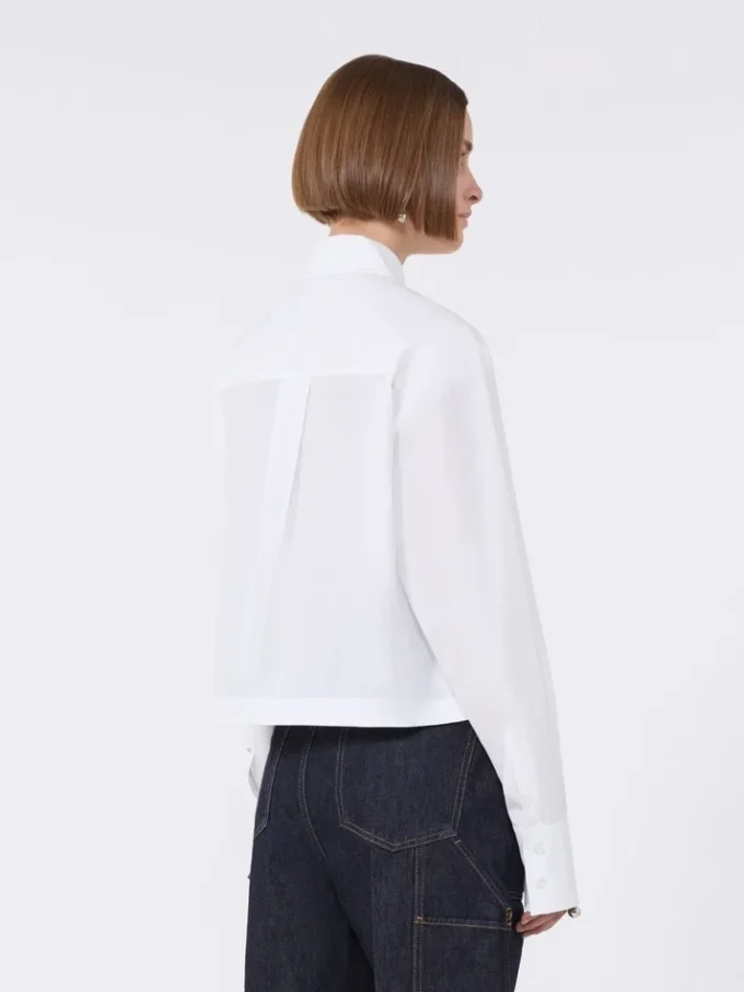 Cropped poplin shirt with asymmetrical pleats, optical white