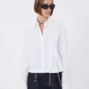 Cropped poplin shirt with asymmetrical pleats, optical white