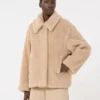 Cropped teddy coat in alpaca and wool, albino