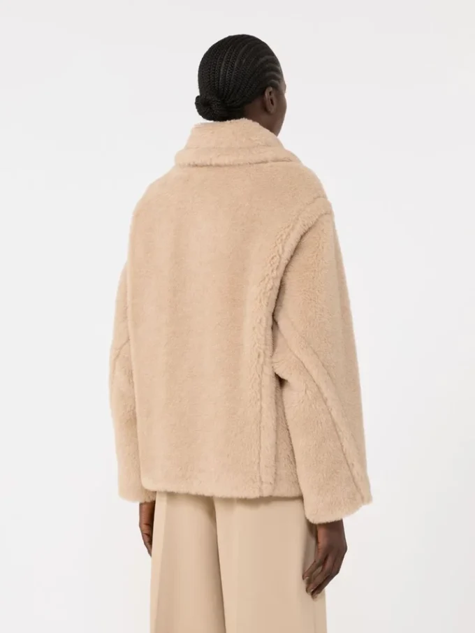 Cropped teddy coat in alpaca and wool, albino