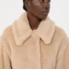 Cropped teddy coat in alpaca and wool, albino