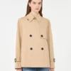 Cropped, water-repellent gabardine trench coat, beige
