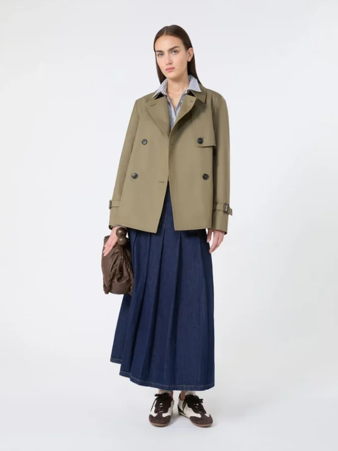 Cropped, water-repellent gabardine trench coat, mud
