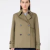 Cropped, water-repellent gabardine trench coat, mud