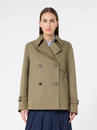 Cropped, water-repellent gabardine trench coat, mud