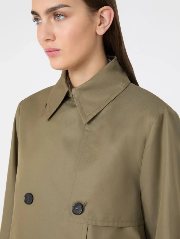 Cropped, water-repellent gabardine trench coat, mud