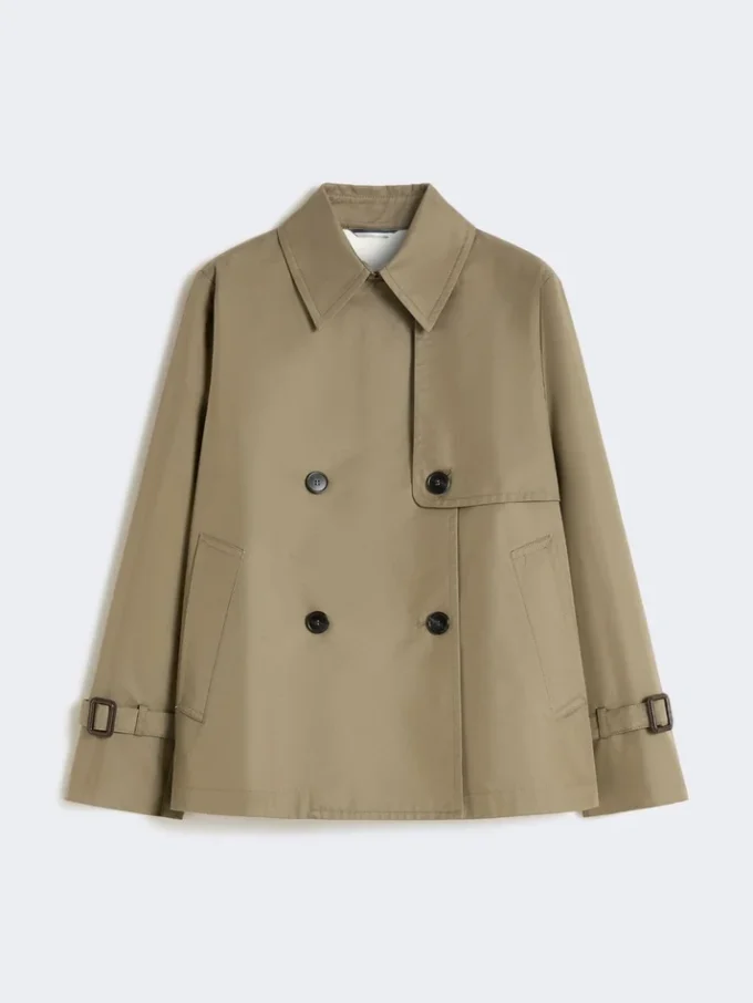 Cropped, water-repellent gabardine trench coat, mud