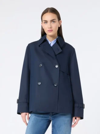 Cropped, water-repellent gabardine trench coat, navy