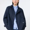 Cropped, water-repellent gabardine trench coat, navy