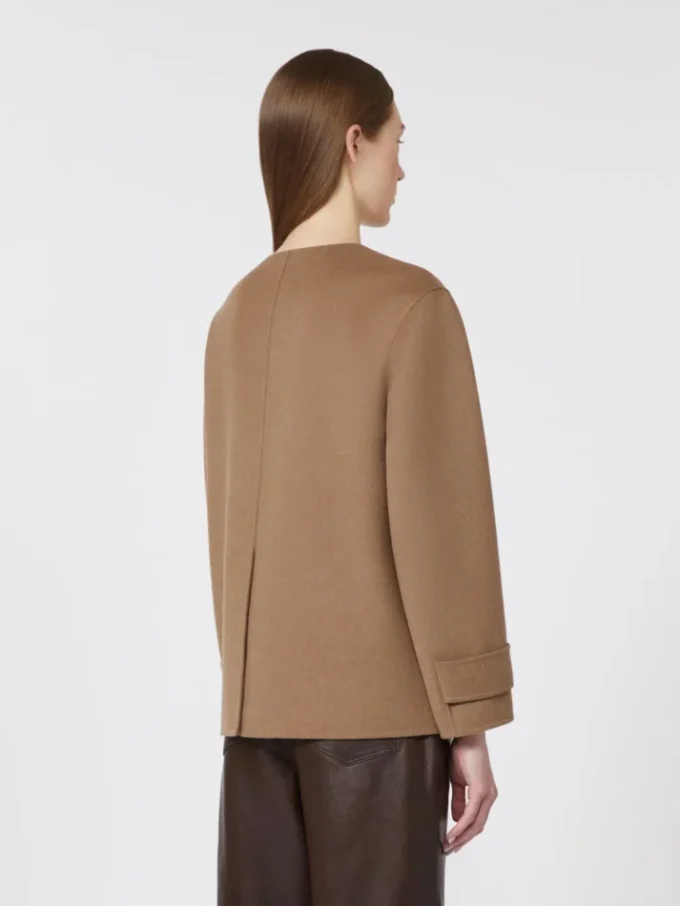 Cropped wool broadcloth jacket, camel