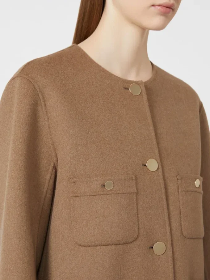 Cropped wool broadcloth jacket, camel