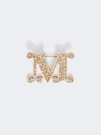 Crystal-adorned monogram brooch, optical white