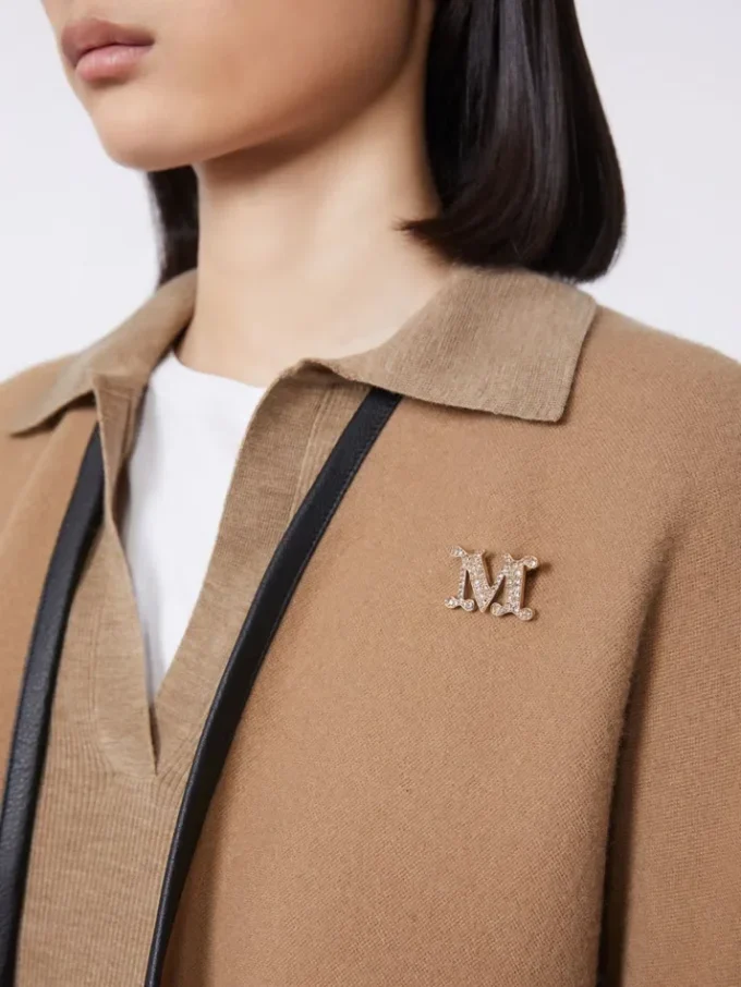 Crystal-adorned monogram brooch, optical white