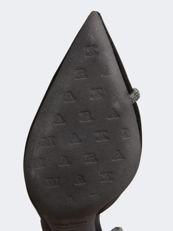 Crystal-adorned satin court shoes, black