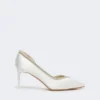 Crystal-adorned satin court shoes, ivory