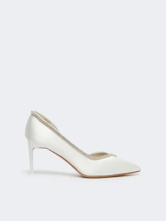 Crystal-adorned satin court shoes, ivory