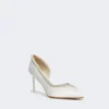 Crystal-adorned satin court shoes, ivory