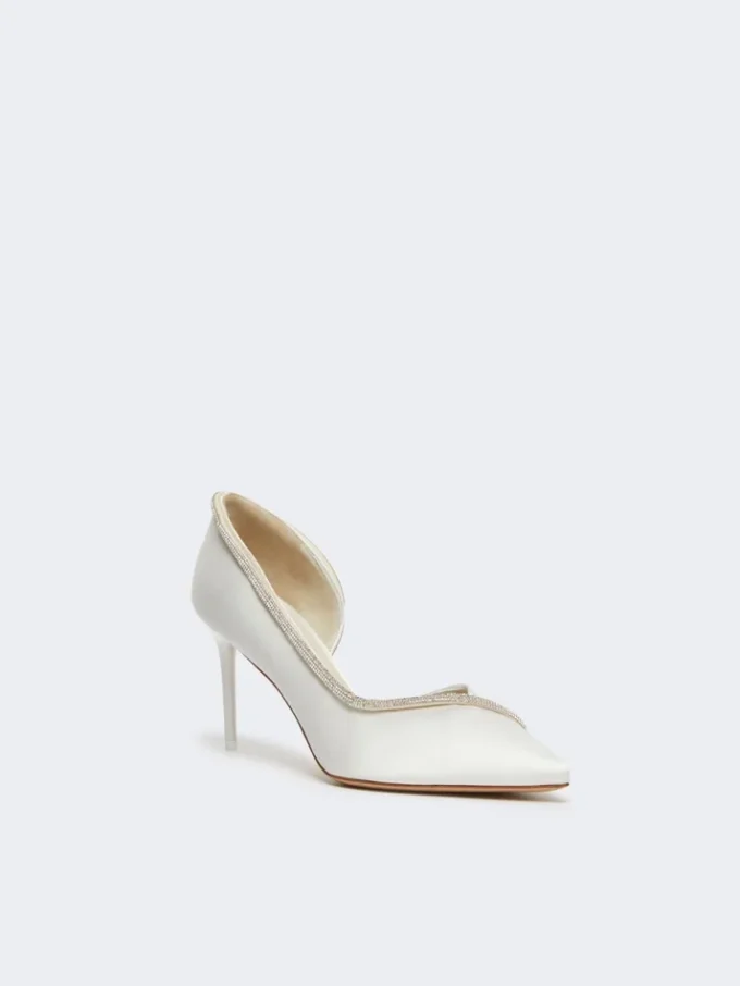 Crystal-adorned satin court shoes, ivory